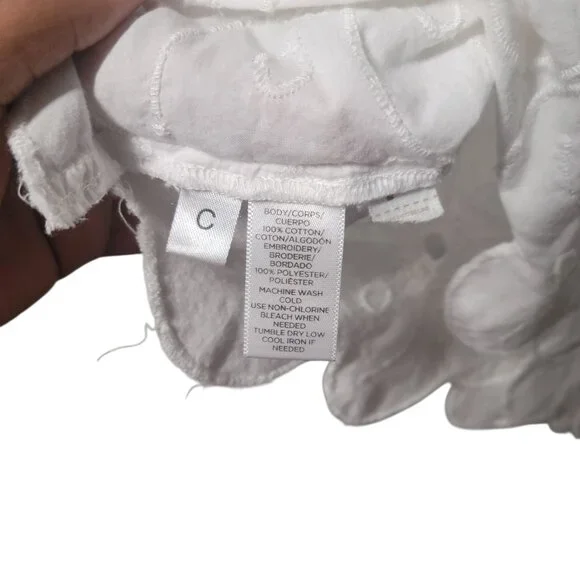 LOFT Whimsy Croquet Embroidered Floral Texture Scalloped Hemline Top - Picture 2 of 4